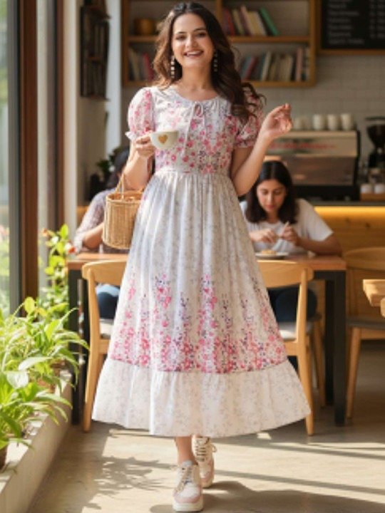 White Floral Midi Dress