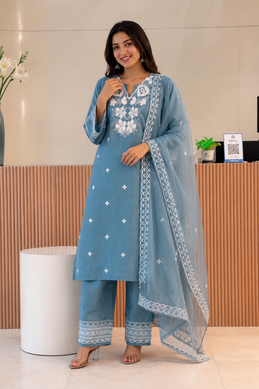 💙 Serene Sky Embroidered Kurta Set – Effortless Grace, Everyday Elegance ✨🌿