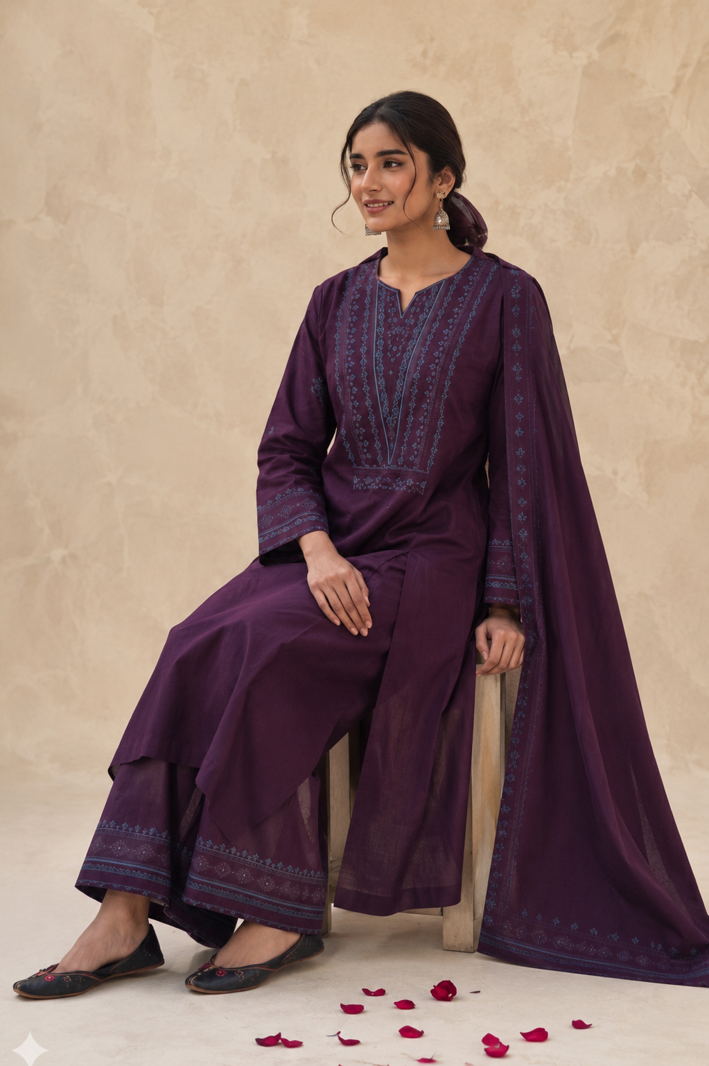 ❤️ Wine Blossom Printed Kurta Set – Classic Charm with Everyday Elegance 🌸✨