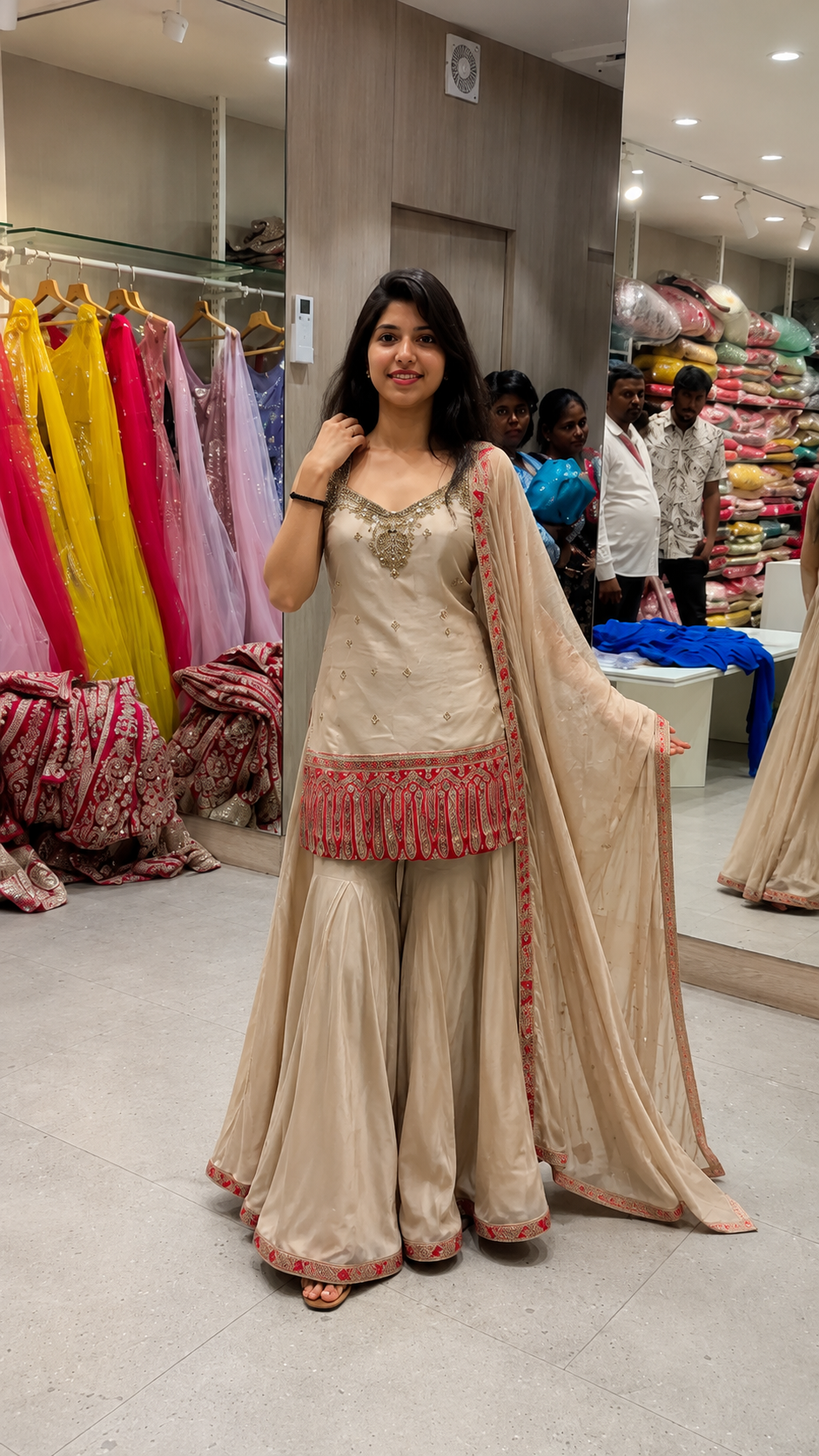 ✨ Golden Beige Festive Anarkali Set – Graceful Glamour for Every Celebration 💫👑
