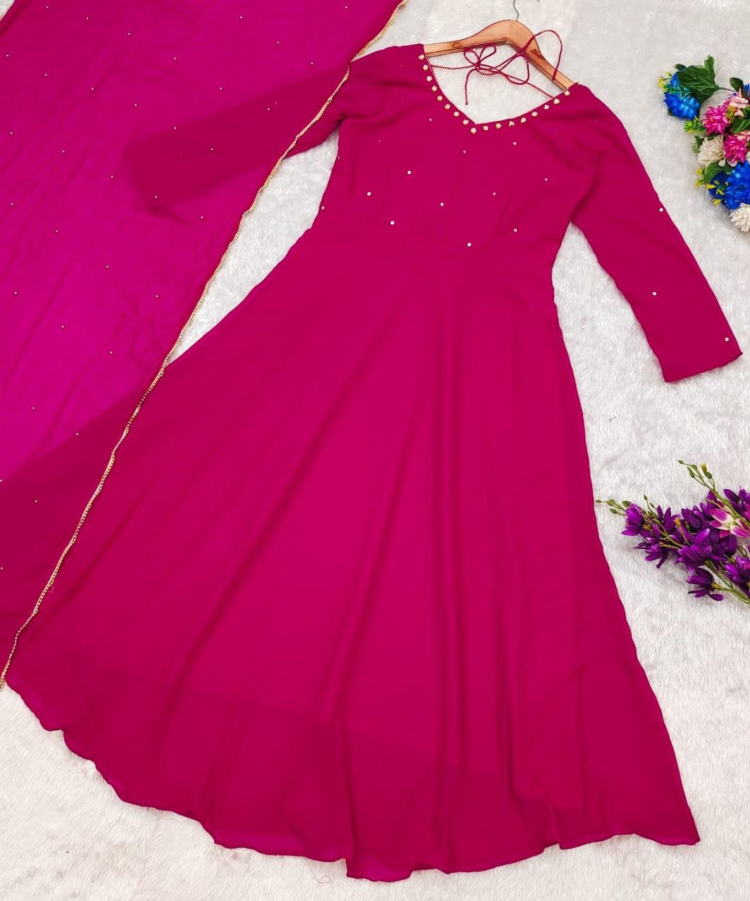 *PINK HANDWORK ANARKALI 💗🌸✨*