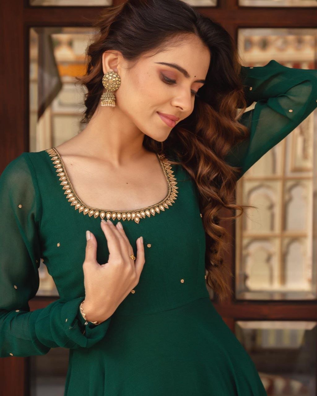 GREEN HANDWORK ANARKALI 💚🌸✨*